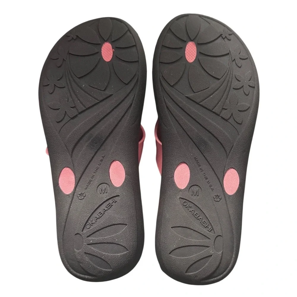 Okabashi Breeze Flip Flops Womens Medium 6.5-7.5 Slate Blossom Pink Grey USA NEW